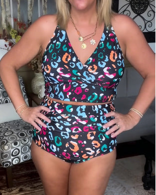 High-Waisted Split Printed Bikini