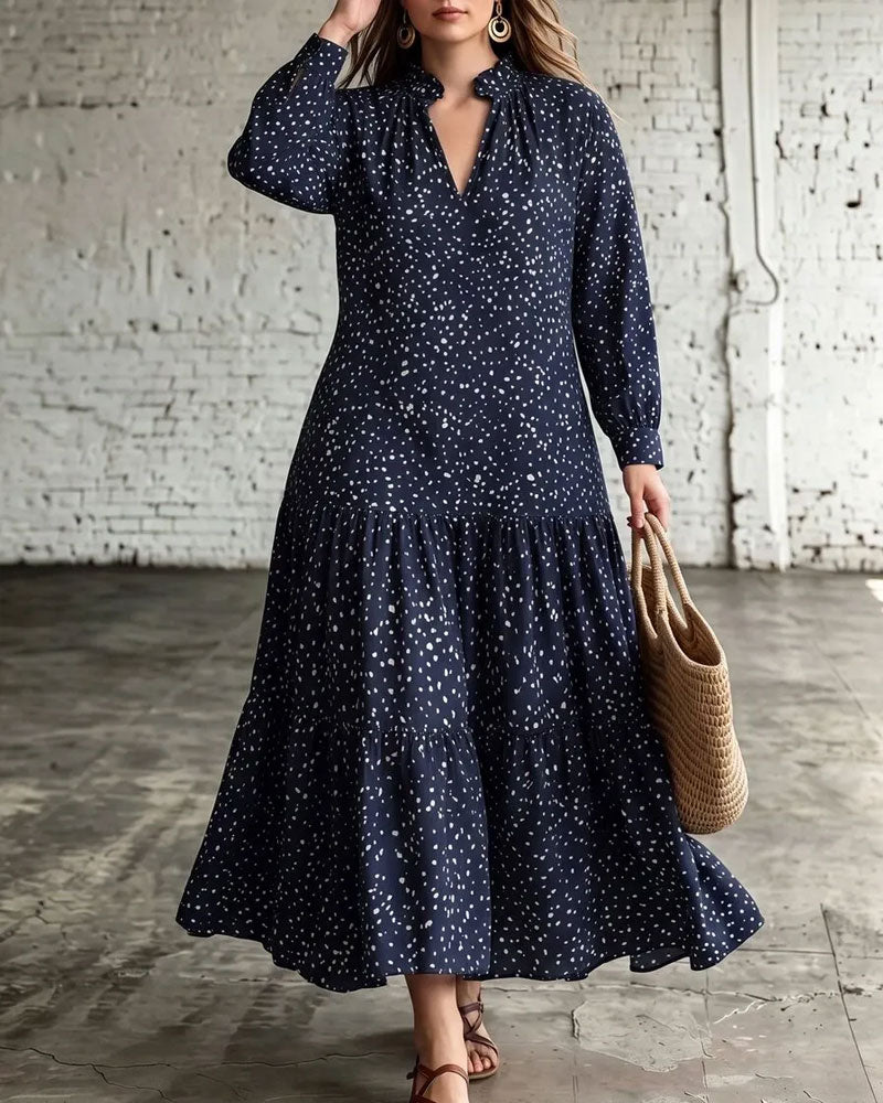 V-Neck Polka Dot Ruffle Tiered Dress
