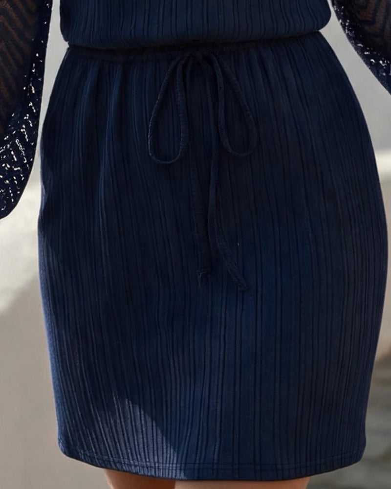 Round Neck Cutout Long Sleeve Waist Dress