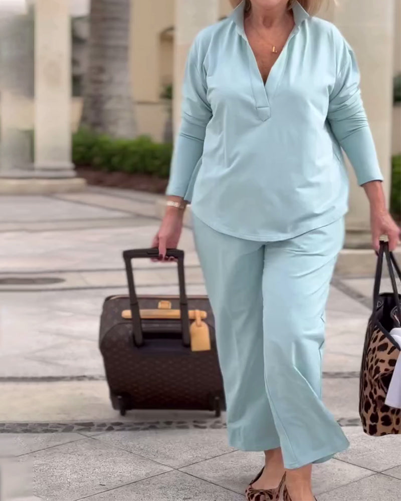 Long-Sleeved Lapel Sports Top