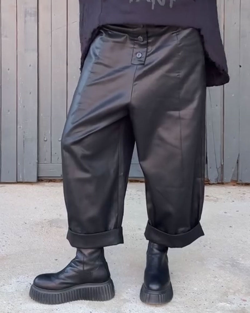 High Waist Wide Leg Rolled Hem Pants