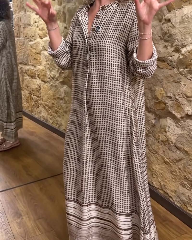 Button Plaid Pocket Slit Dress