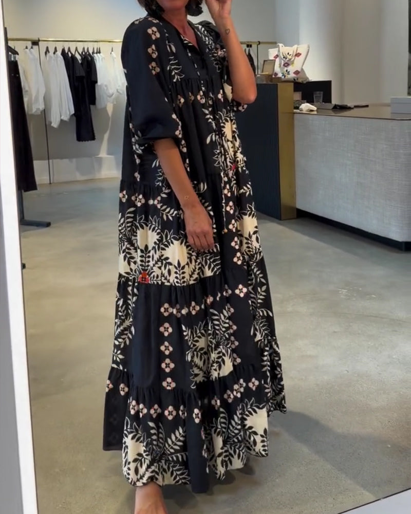 Tie Floral Full Skirt Vacation Maxi Dress