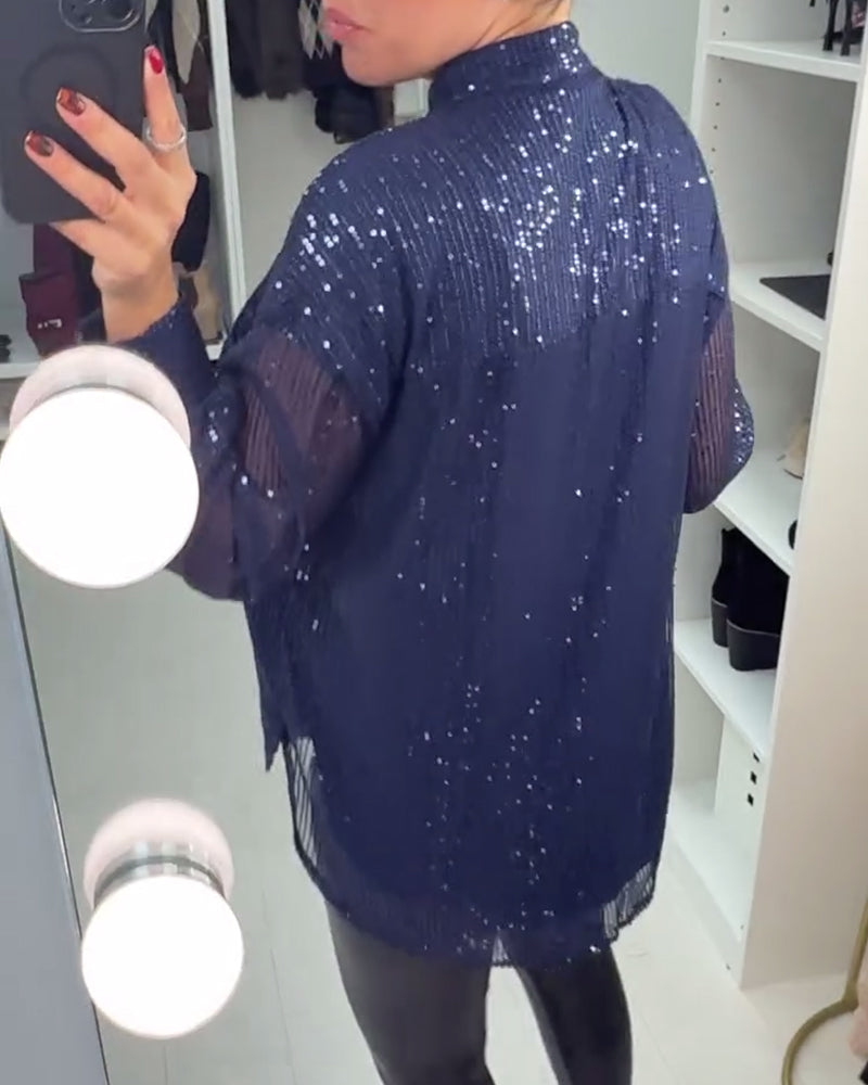 V-Neck Sequined Workwear Blouse