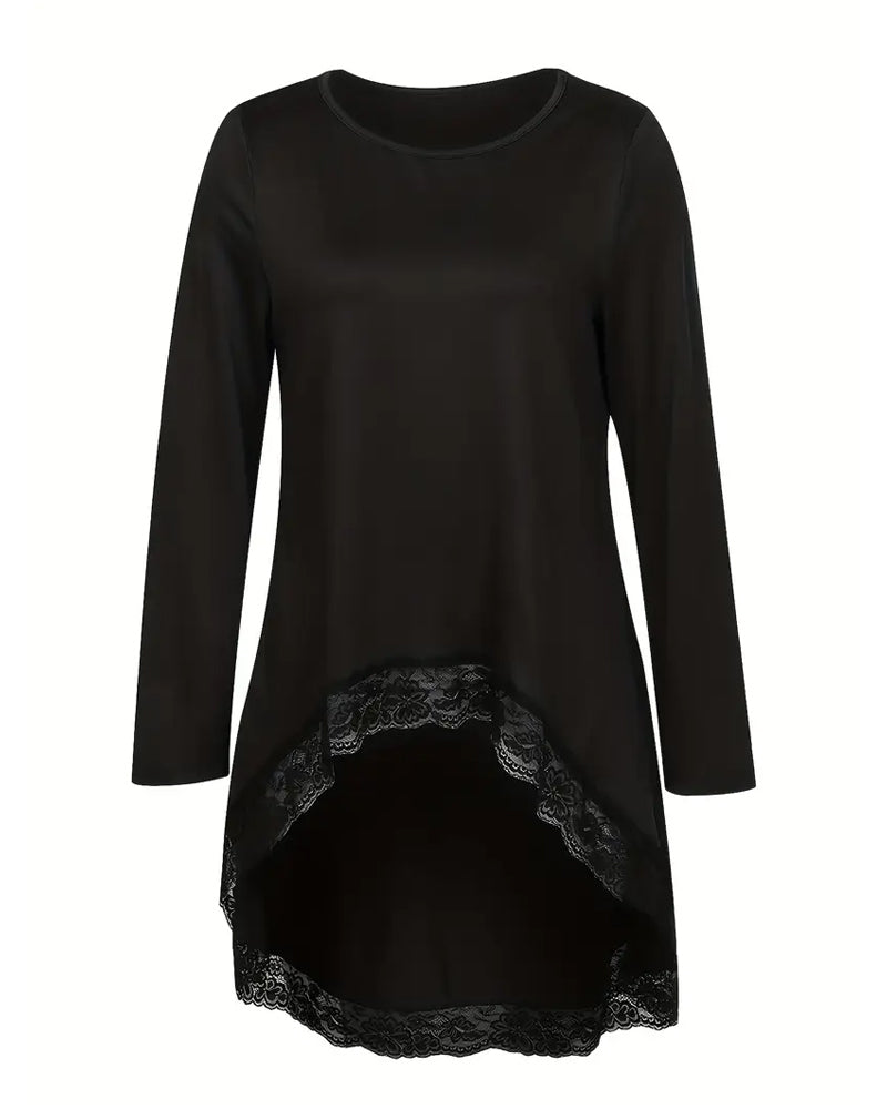 Irregular Long-Sleeved Mesh Patchwork Top