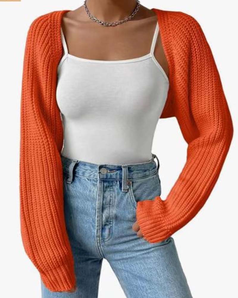 Solid Color Long Sleeve Short Cardigan