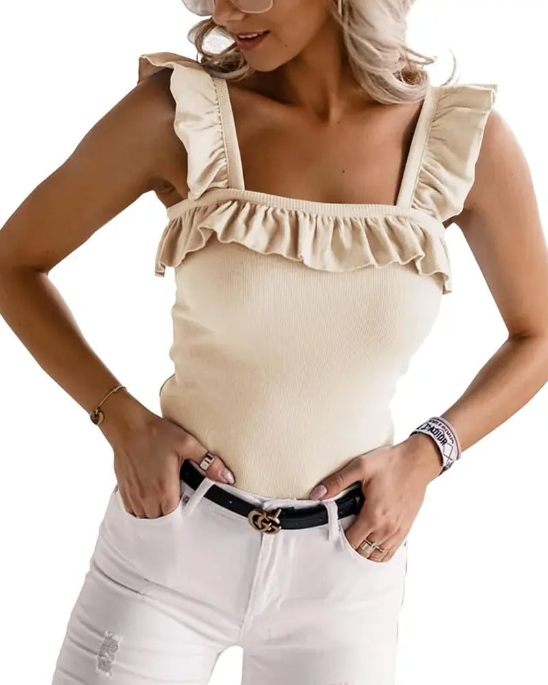 Ruffle Trim Ribbed Cami Top