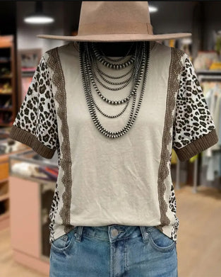 Leopard Patchwork Lace T-Shirt