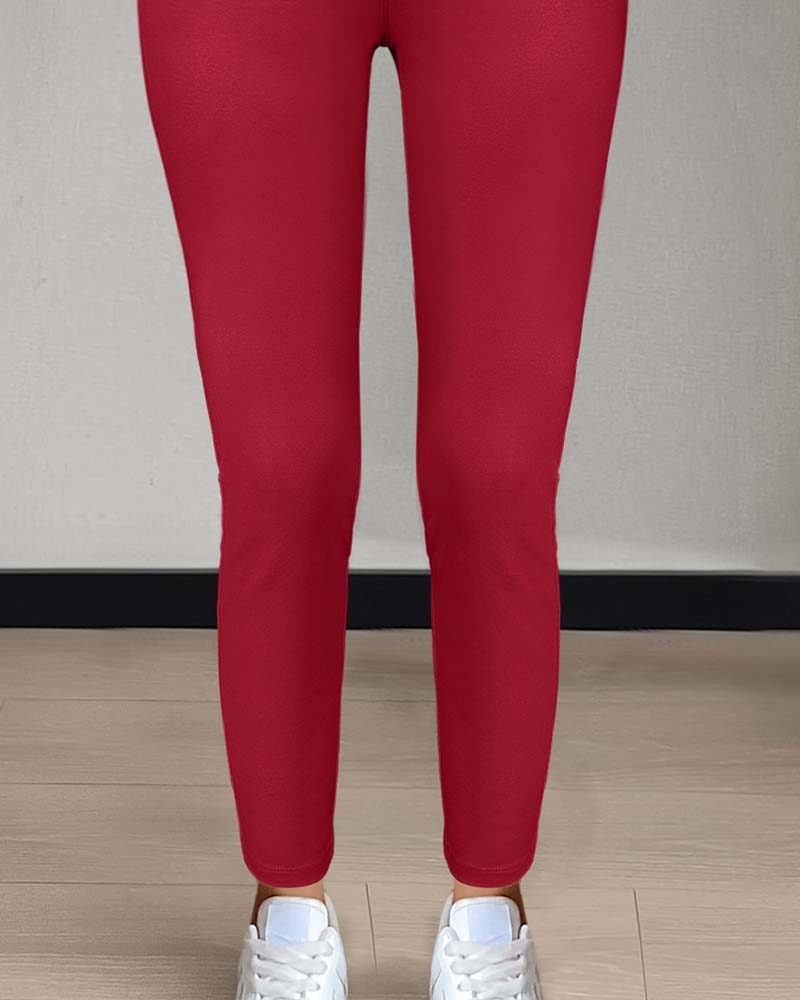 Women's Pocket Solid Skinny Casual Pant