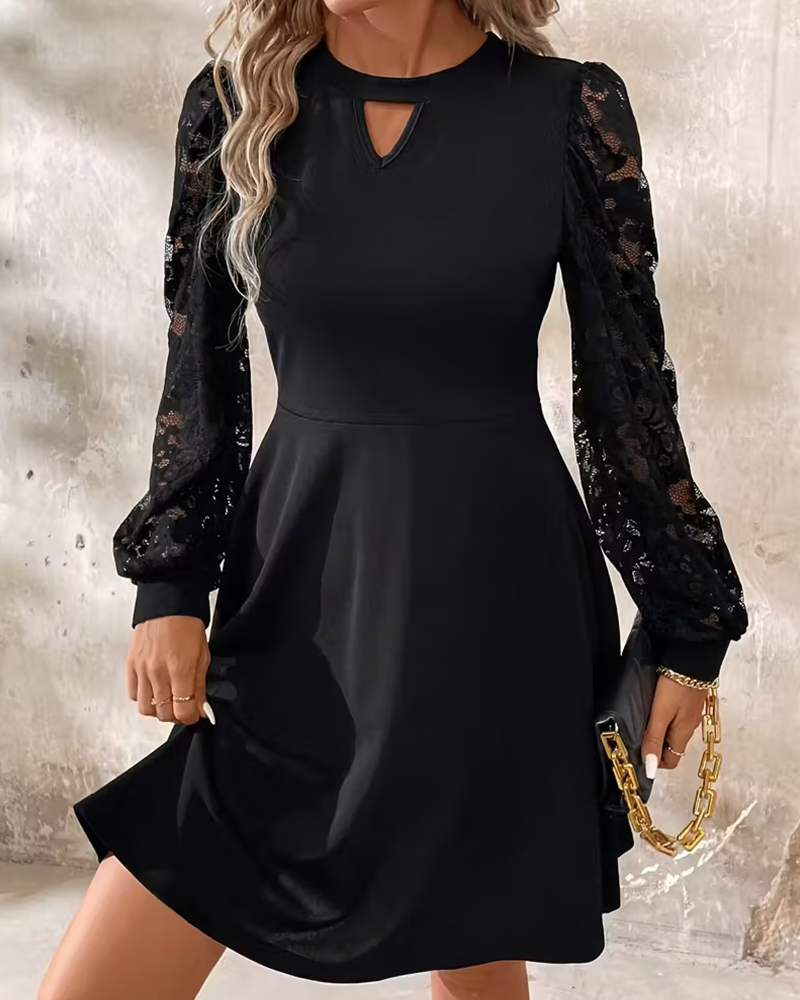Fashionable Lace-Trimmed A-Line Dress