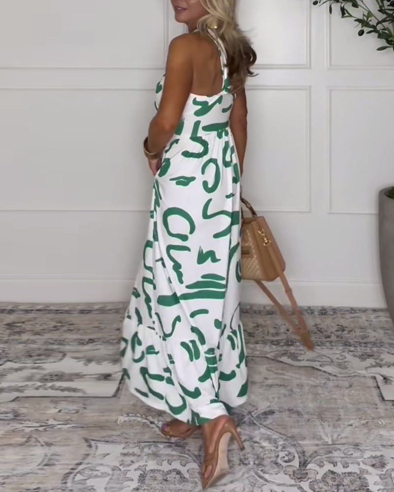 Halter Neck Printed Backless Sexy Dress