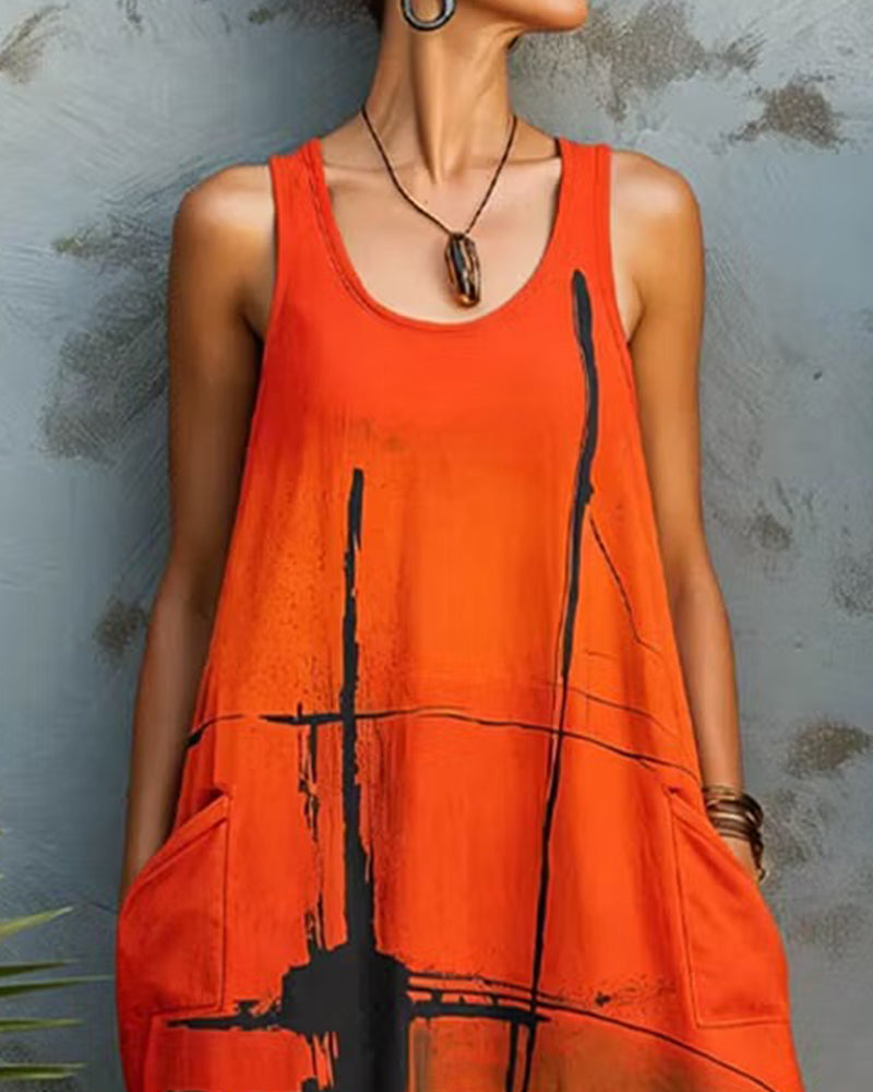 Casual Print Sleeveless Maxi Dress