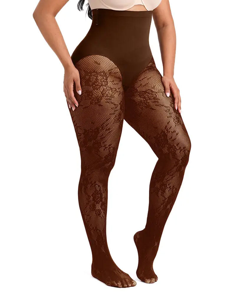 Women‘s High-Waist Shaping Tights with Floral Lace