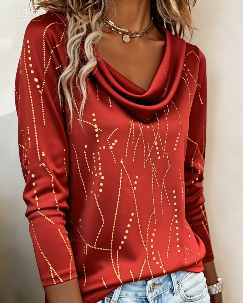 Cowl Neck Fashion Printed Top