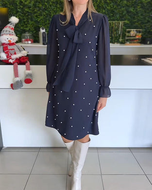 Flowy Long-Sleeved Patchwork Straight Dress