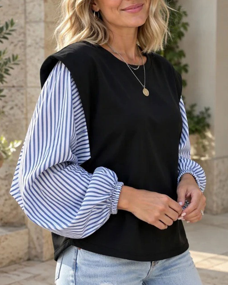 Striped Long Sleeve Patchwork Sweatshirt