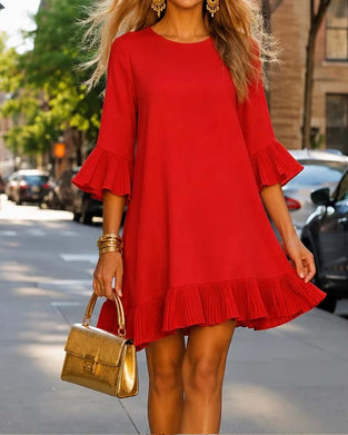 Dress Round Neck Ruffled Loose
