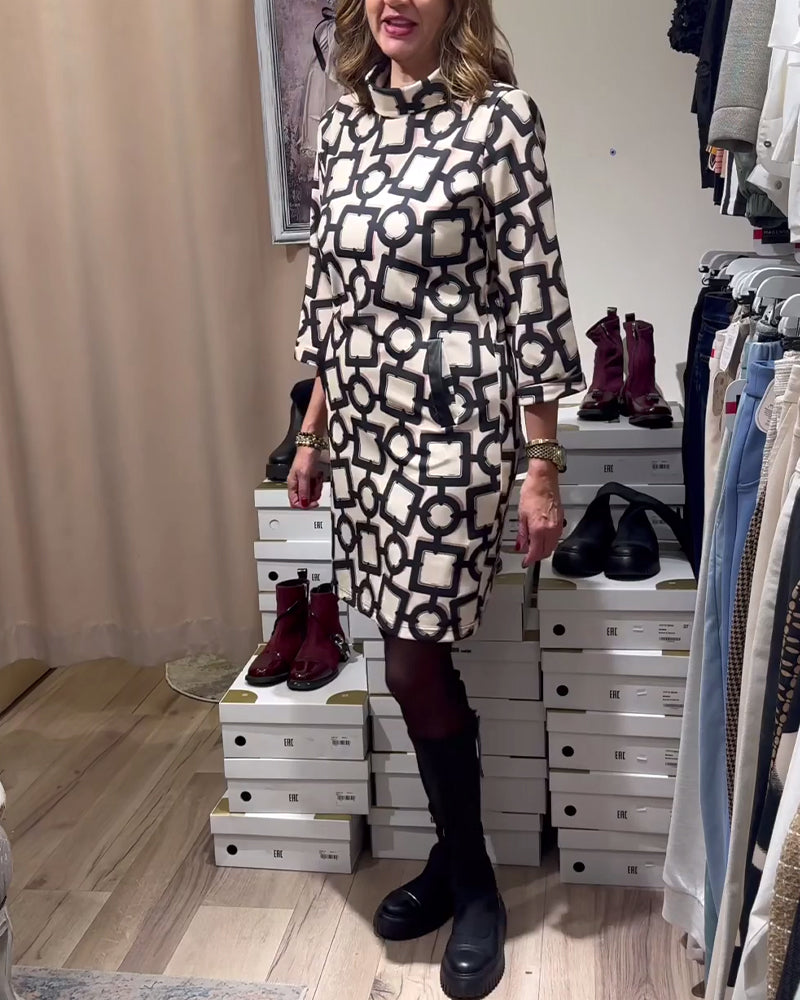 Casual Pocket Geometric Print Dress
