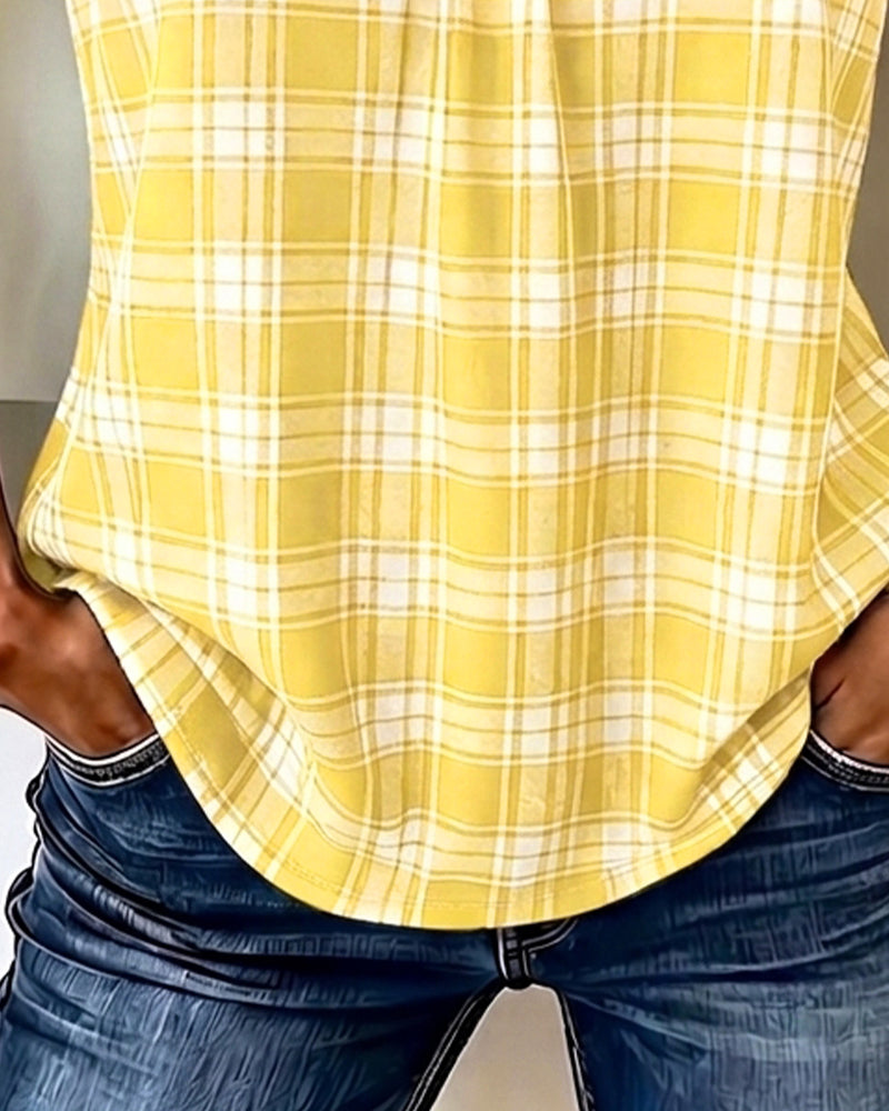 Plaid V-Neck Sleeveless Tank Top