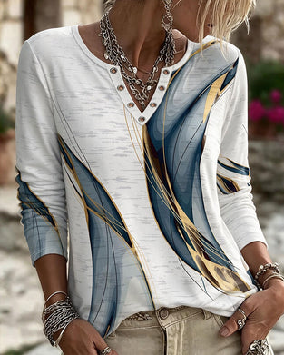 V-Neck Casual Marble Print Top