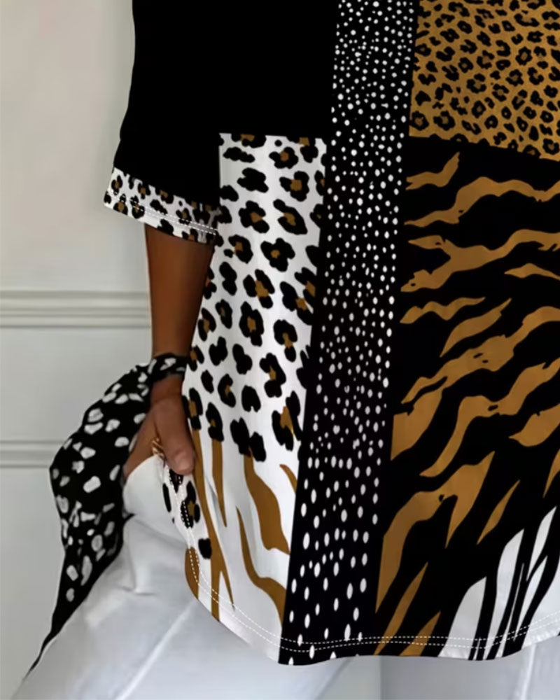 Leopard Zebra Crewneck Half Sleeve T-Shirt