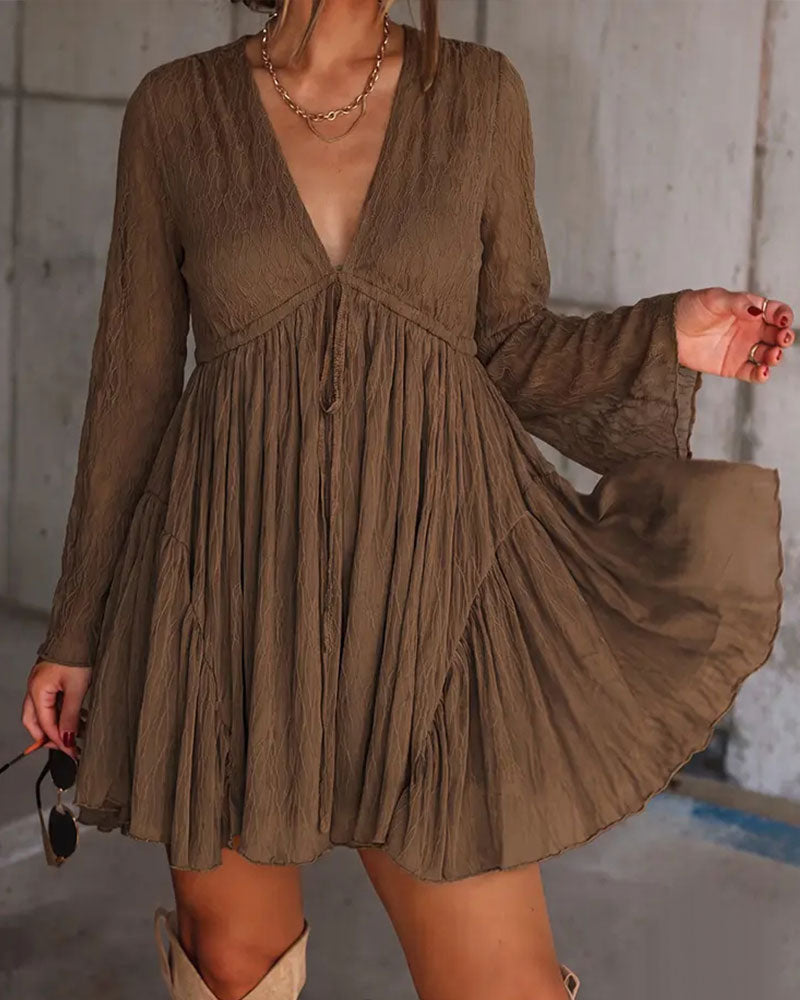 Textured V-Neck Short Dress