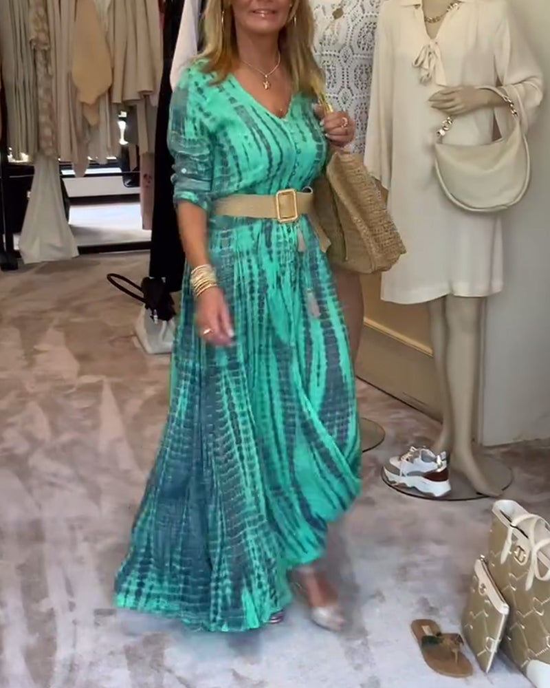 Printed V-neck button-down maxi dress