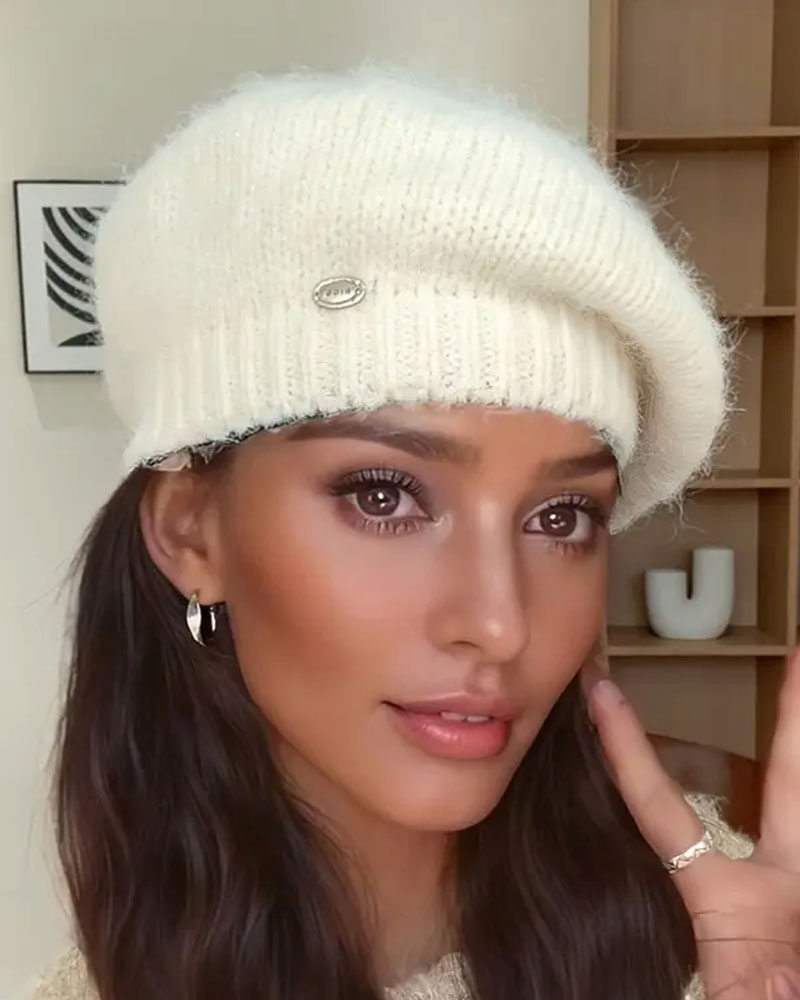 Women Plain Knit Beret Beanie