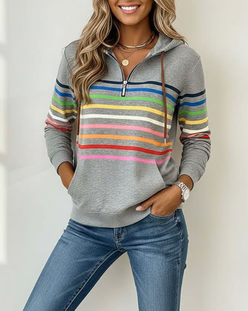 Zippered Rainbow Striped Hoodie