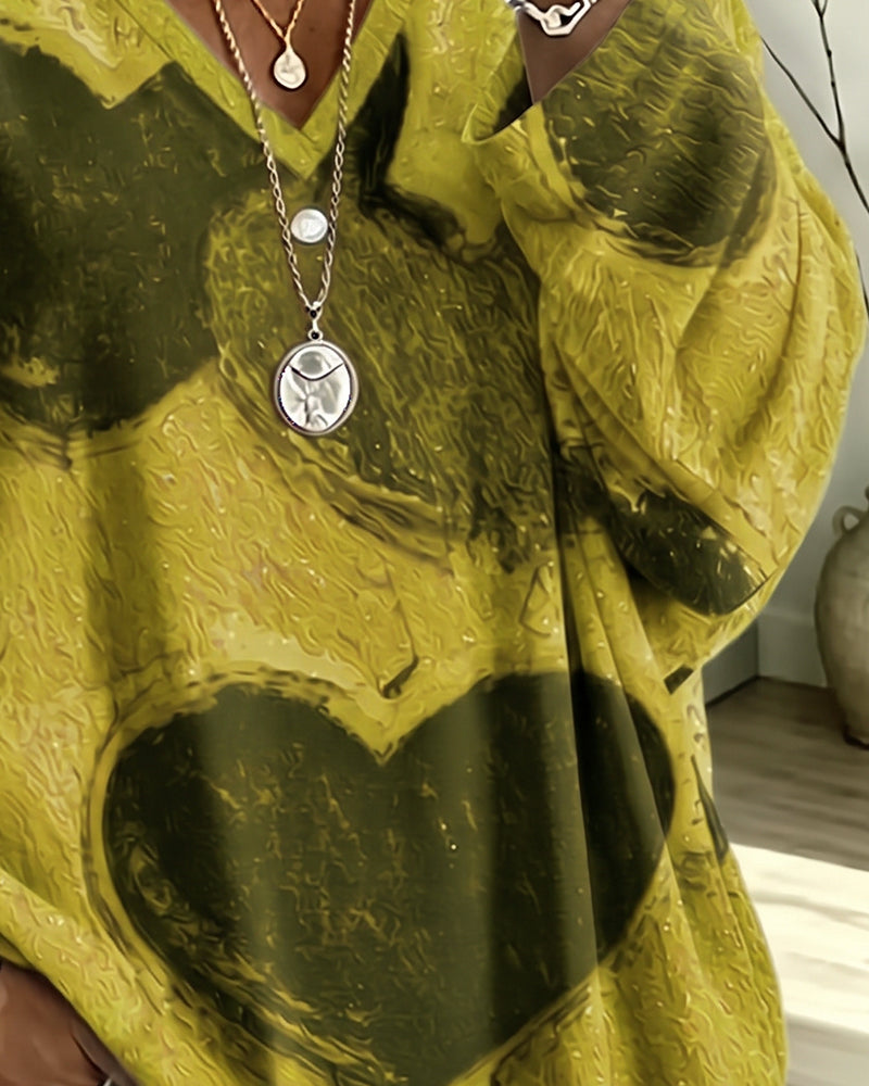 Heart Print V-Neck Loose Top