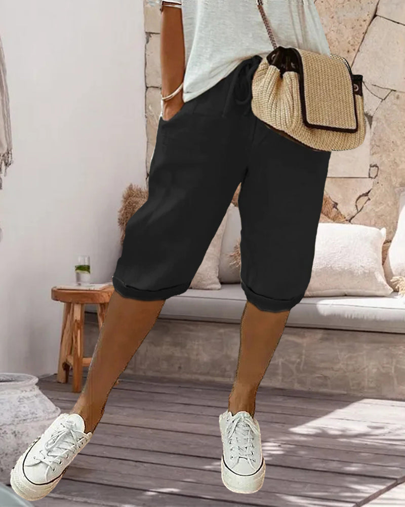 Solid color drawstring comfortable trousers