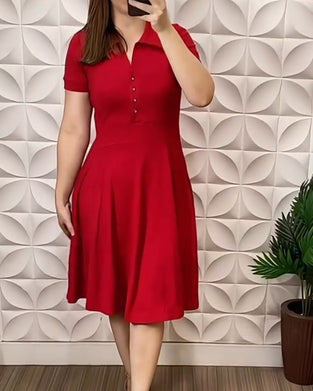 Short-Sleeved Lapels And Buttons Dress