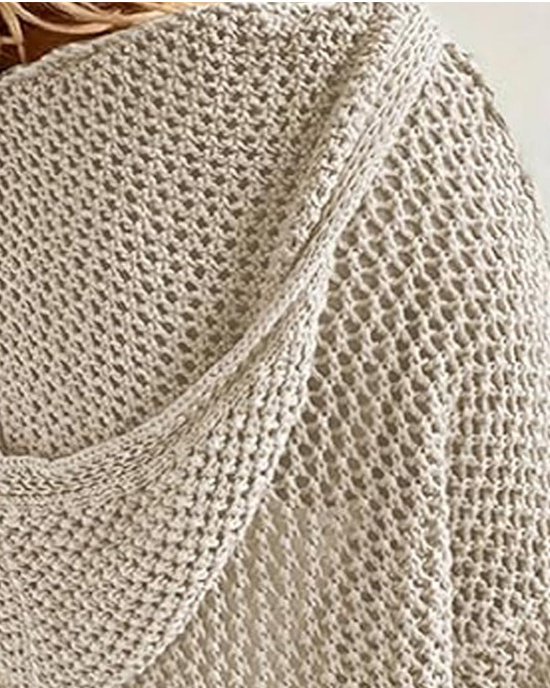 Dames Crochet Hollow Out Hooded Long Sleeve Tops