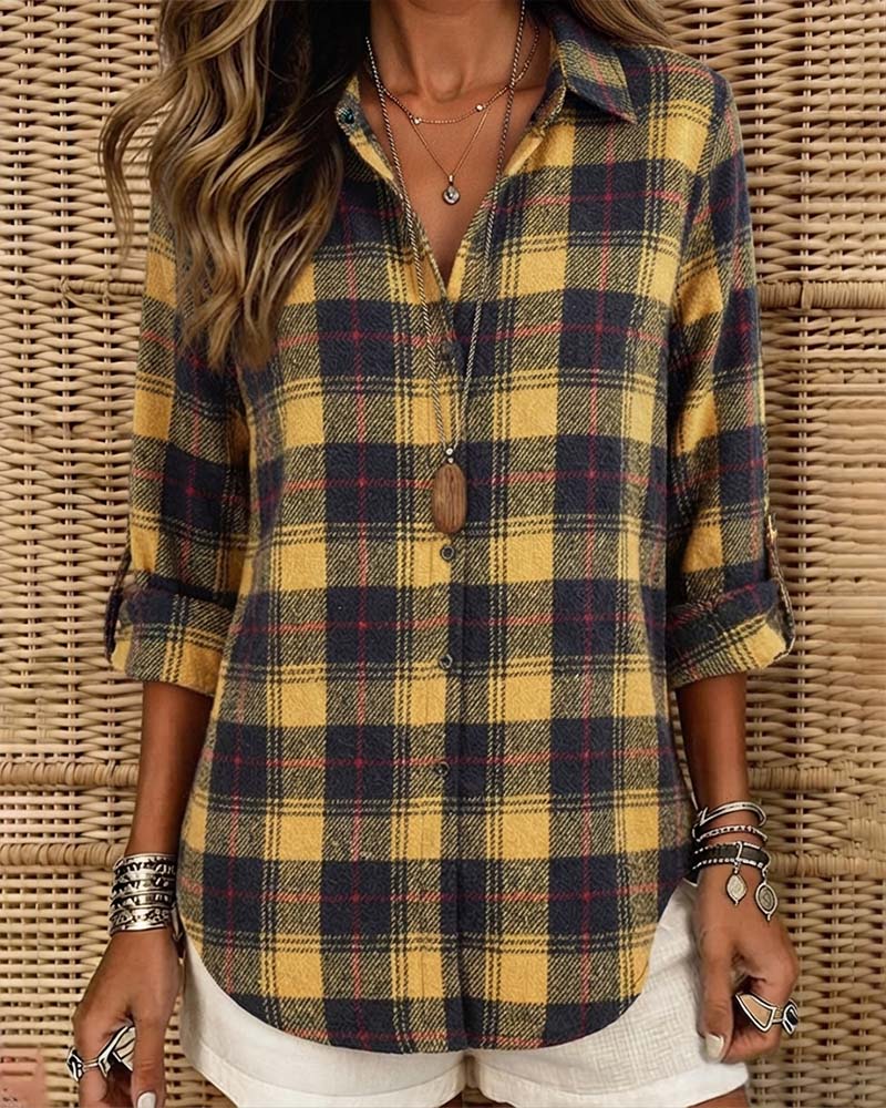 Plaid Lapel Casual Shirt