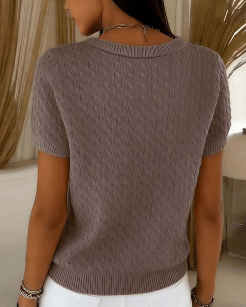 Crewneck Short Sleeve Solid Casual Pullover