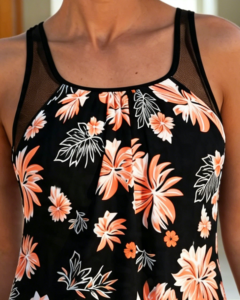 Tummy-Covering Printed Tankini