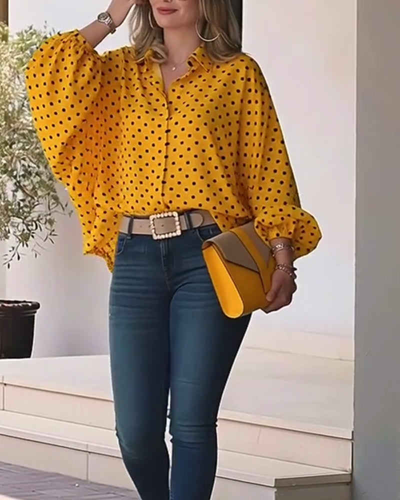 Casual Polka Dot Long-Sleeved Blouse