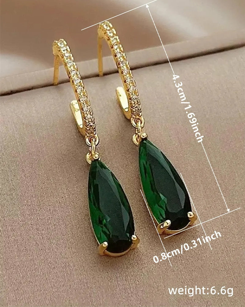 Artificial Gemstone & Rhinestone Decor Dangle Hoop Earrings