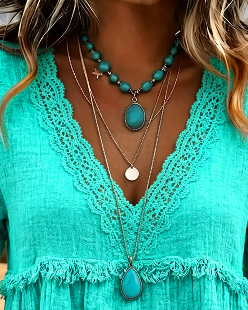 V-Neck Lace Trim Design Blouse