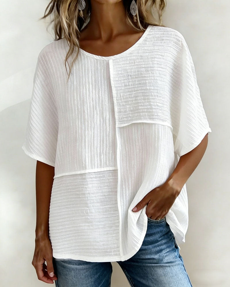 Vertical Textured Patchwork Loose Top