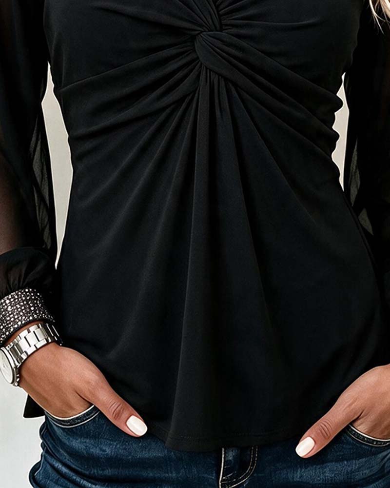 V-Neck Twist Knot Casual Solid Top