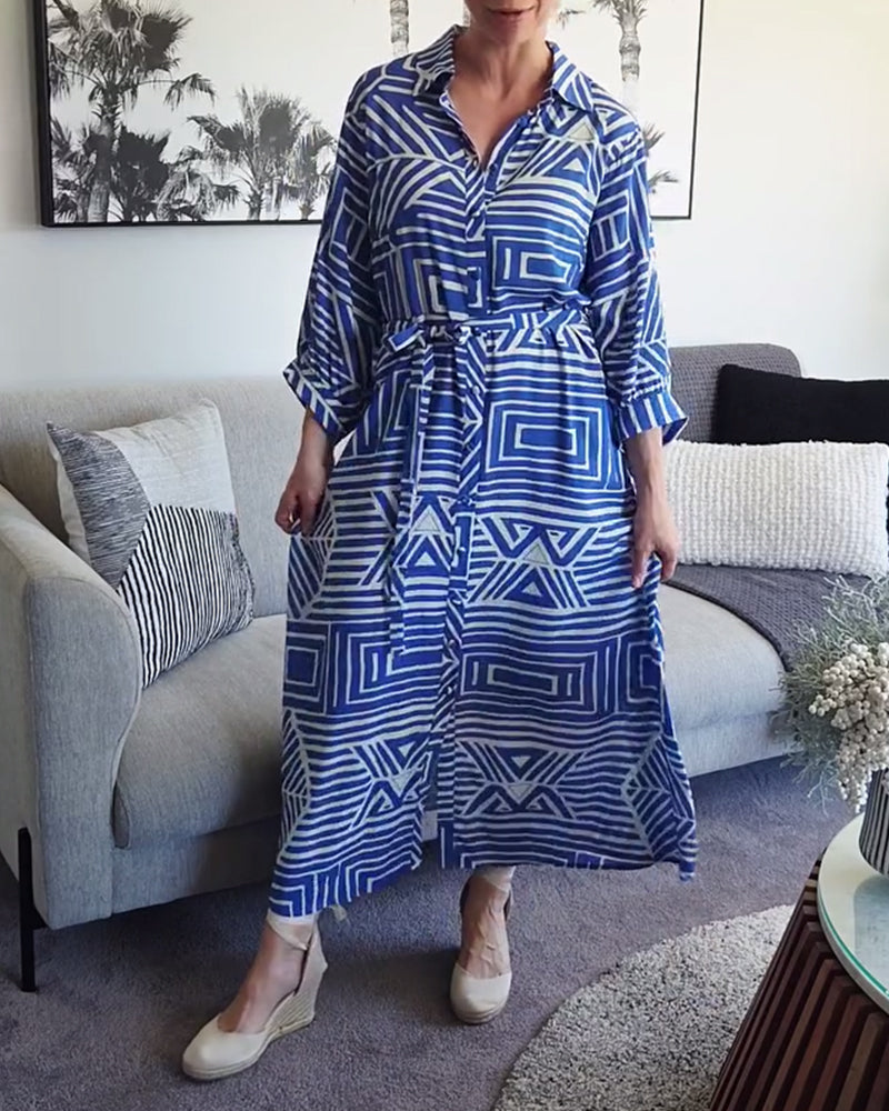 Casual Geometric Print Tie-Up Dress