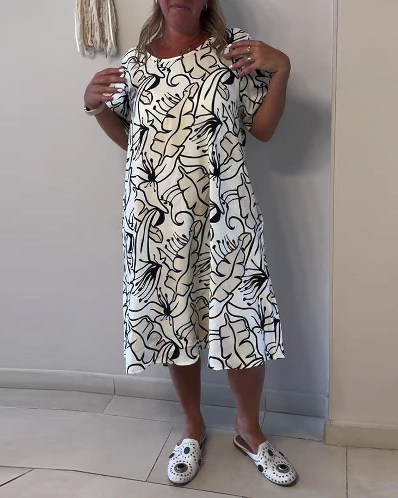 Abstract Print Crew Neck Short-Sleeved Dress