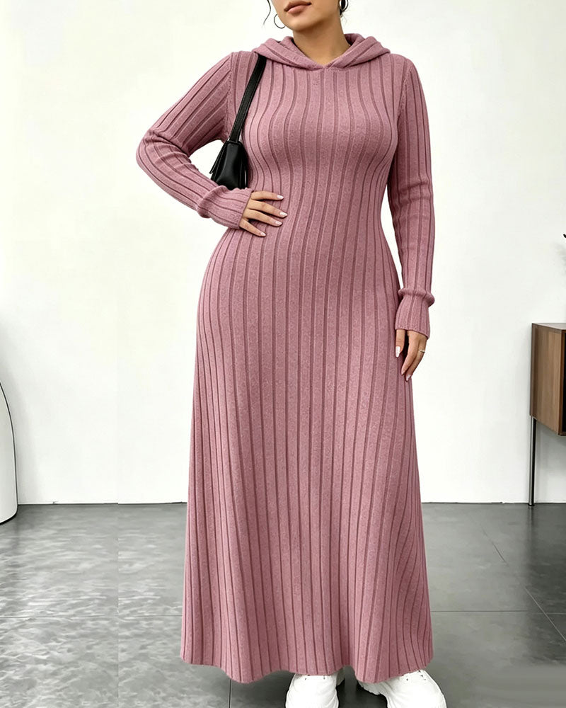 Hooded Pocket Ribbed Fitted Dress
