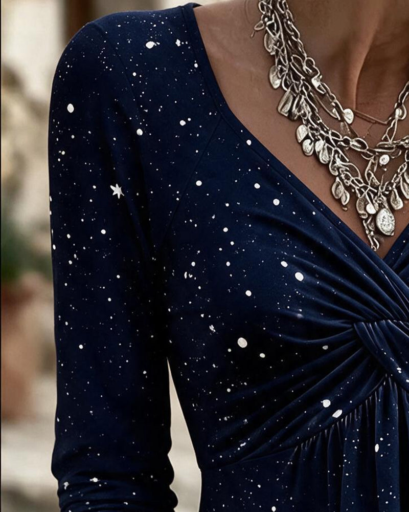 V-Neck Twist Knot Long Sleeve Blouse