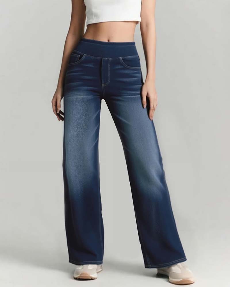 Elastic Waist Denim Wide Leg Pants