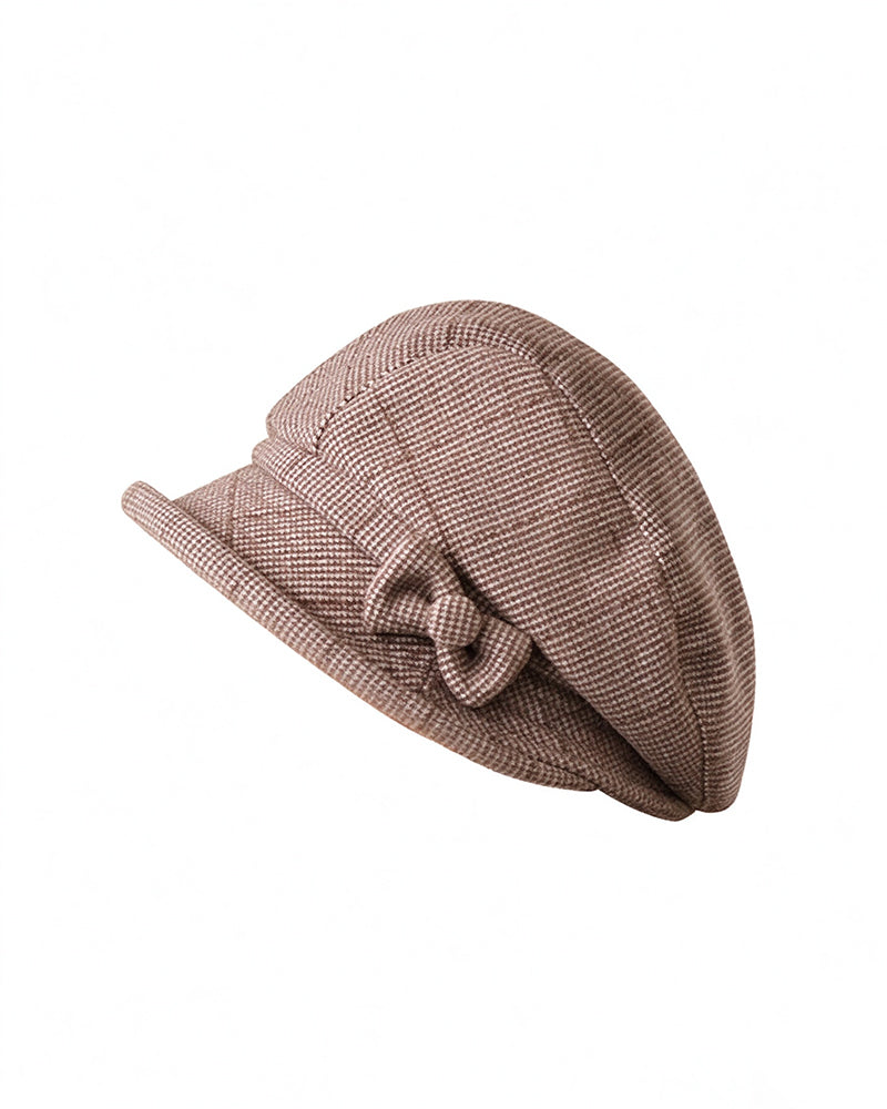 Women's Elegant Plaid Pattern Bow Decor Beret