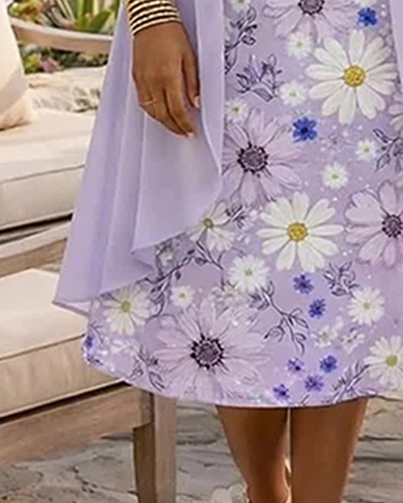 Floral Sleeveless Dress Cardigan Two-Piece Sets