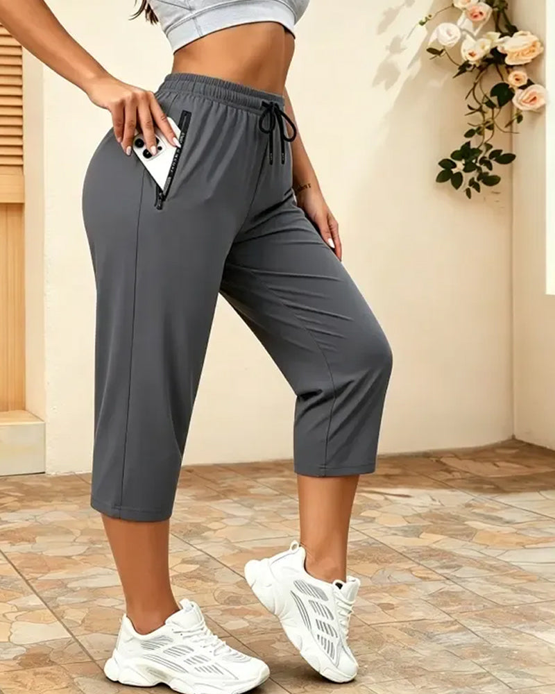 Drawstring Quick Dry Cropped Sports Pants