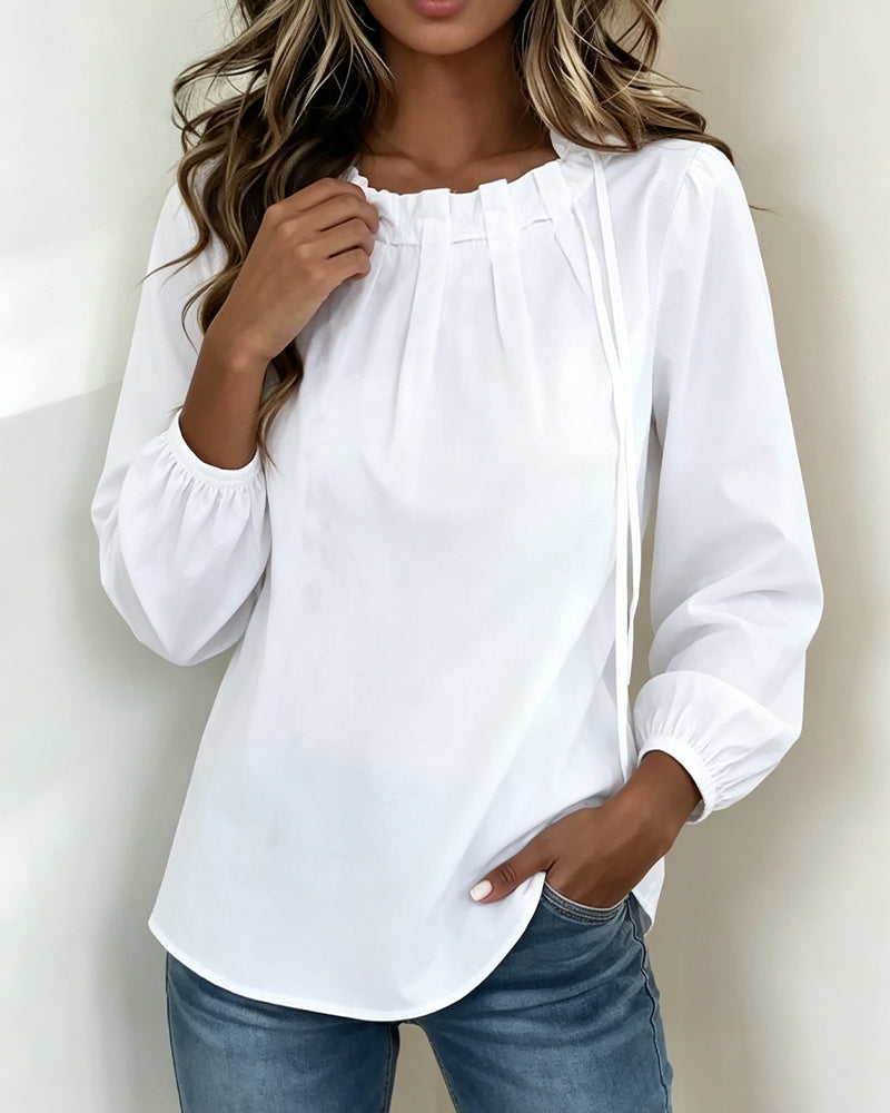 Solid Color Round Neck Blouse